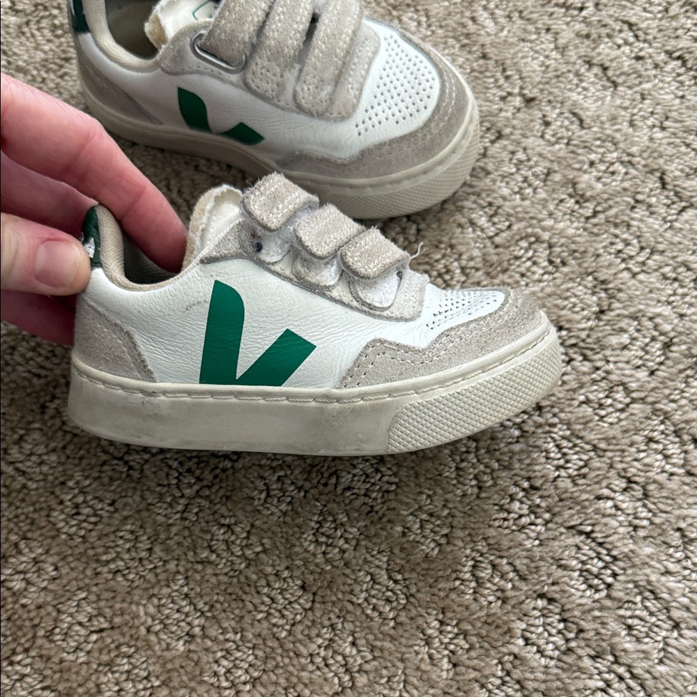 Veja Kids' Cream and Green Sneakers